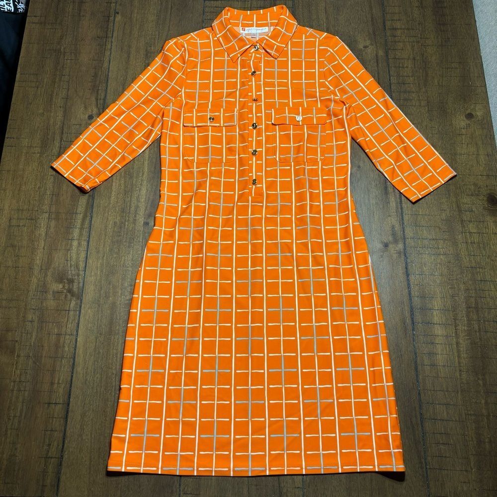 Jude Connally Orange Grid Midi Dress